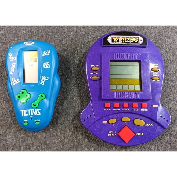 2 Vintage Handheld Games 2000 Radica Tetris - Yahtzee - Wheel of Fortune - Picture 1 of 10